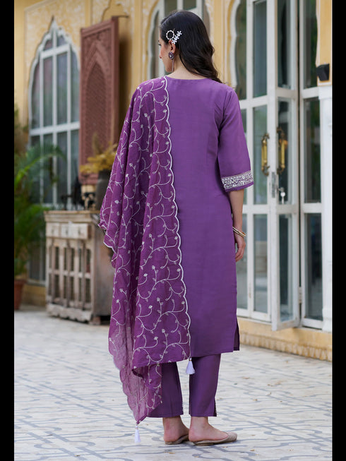 Purple Silk Blend Pant Suit 189462 Back View